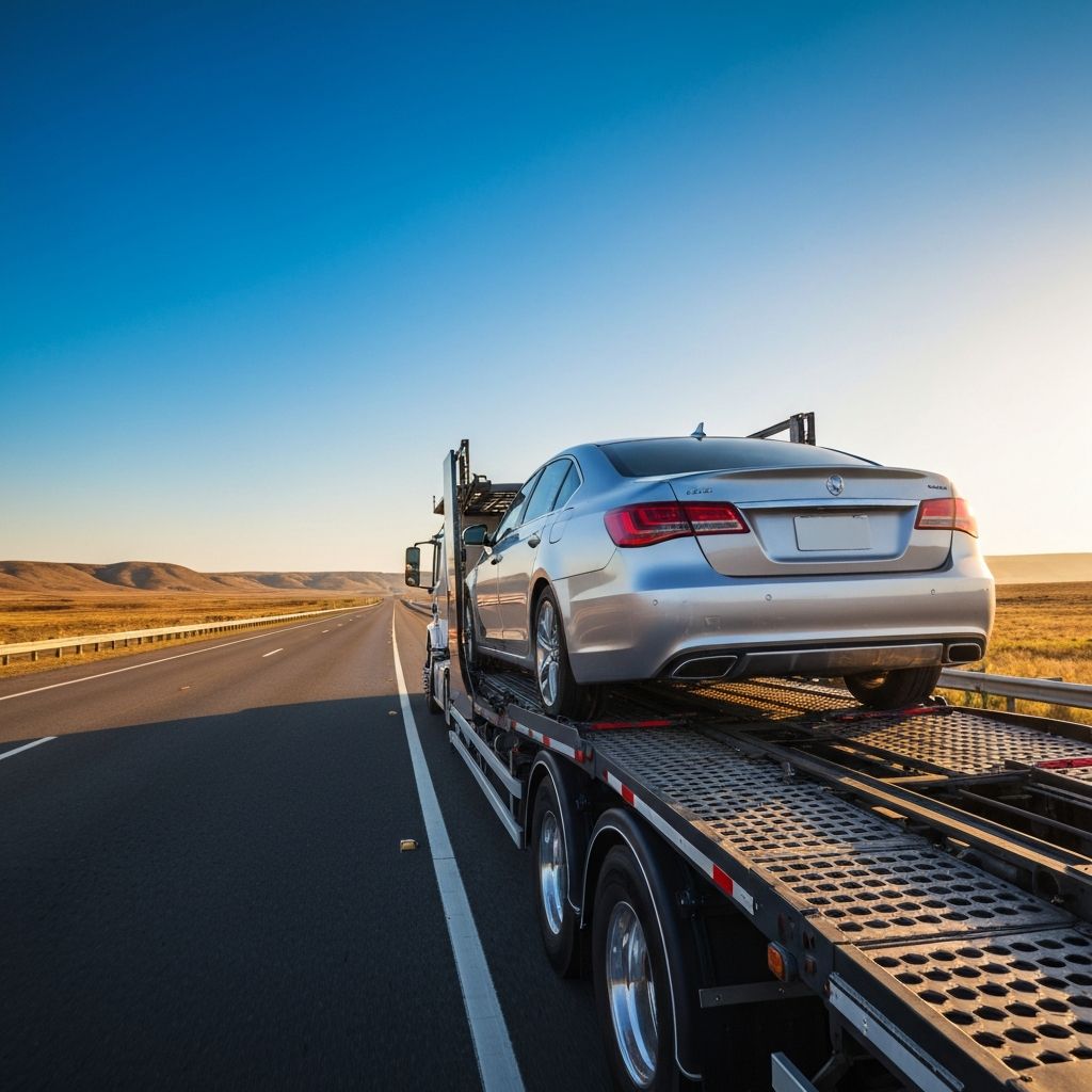 A car being loaded onto a MyHerro transporter for UK vehicle delivery